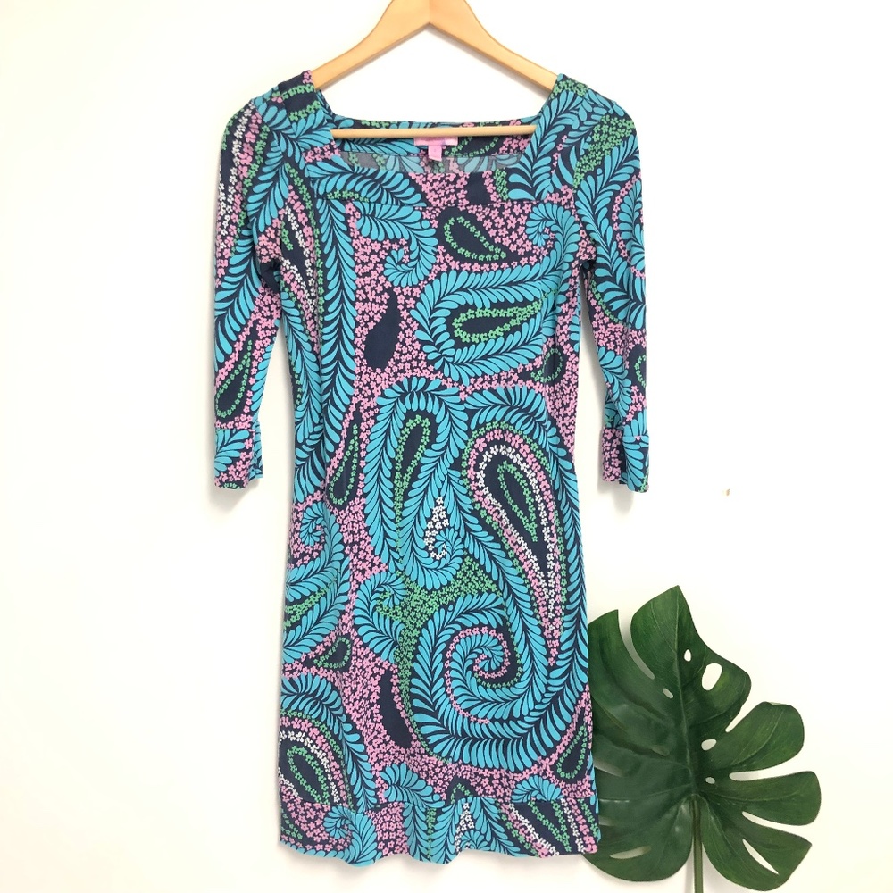 Lilly Pulitzer Turquoise, Pink & Navy Paisley Sheath Dress